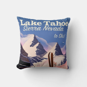 Lake Tahoe sierra nevada vintage ski print Kussen