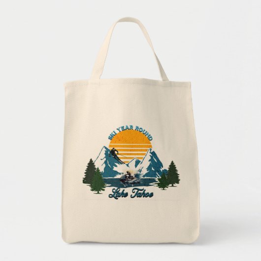 Lake Tahoe: Skijaar rond, Sneeuwski en waterski Tote Bag (Voorkant)
