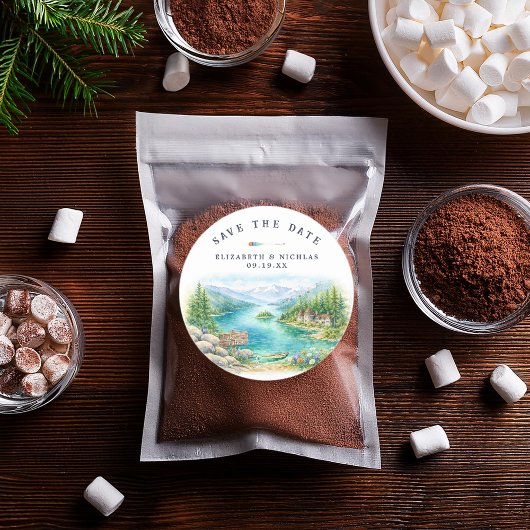 Lake Tahoe Watercolor Save the Date Wedding  Ronde Sticker