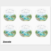 Lake Tahoe Watercolor Save the Date Wedding  Ronde Sticker (Vel)
