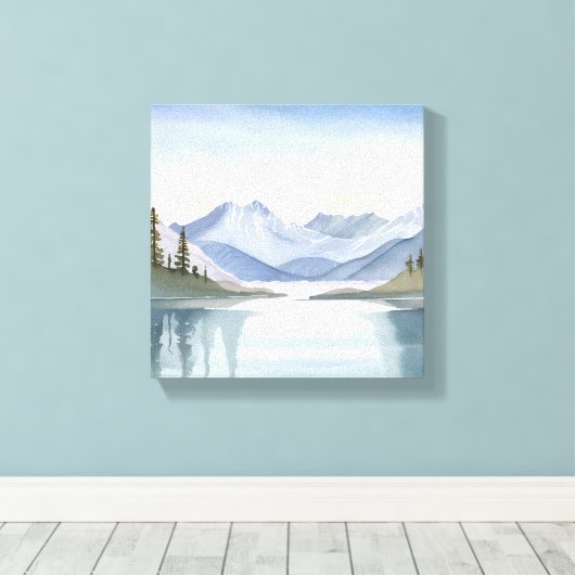Lake Tahoe | Waterverf berglandschap Canvas Afdruk (Insitu (Houten vloer))