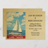 Lake Tahoe Wedding Invitation Sailboat Kaart (Voorkant / Achterkant)