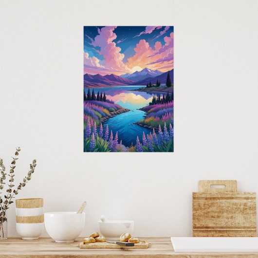 Lake Tekapo en Lupins Poster (Keuken)