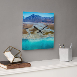 Lake Tekapo en Southern Alps, Nieuw-Zeeland Vierkante Klok