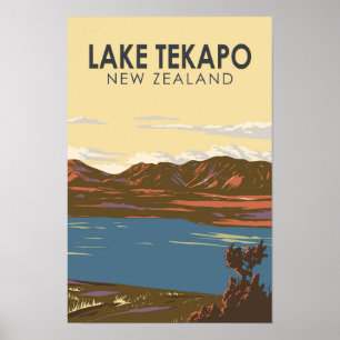 Lake Tekapo Nieuw-Zeeland Reizen Kunst Vintage Poster