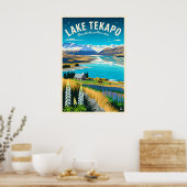 Lake Tekapo Nieuw-Zeeland Retro Reisposter Kunst Poster (Keuken)