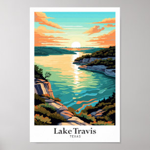 Lake Travis Texas Art Vintage Travel Illustratie Poster