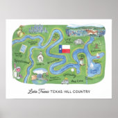 Lake Travis Texas Hill Country geïllustreerde kaar Poster (Voorkant)