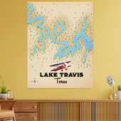 Lake Travis Texas-kaart Canvas Afdruk (Insitu (Woonkamer))