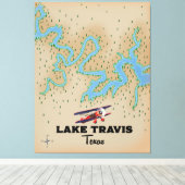 Lake Travis Texas-kaart Canvas Afdruk (Insitu (Houten vloer))