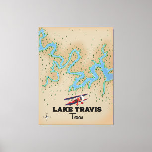 Lake Travis Texas kaart Canvas Afdruk