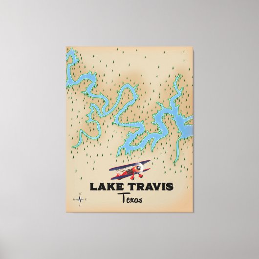 Lake Travis Texas-kaart Canvas Afdruk (Voorkant)