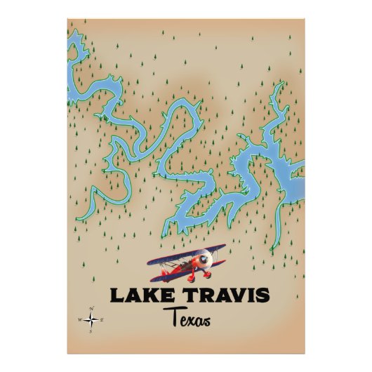 Lake Travis Texas-kaart Foto Afdruk (Voorkant)