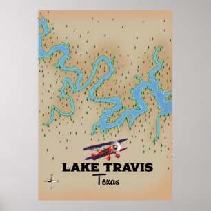 Lake Travis Texas-kaart Poster