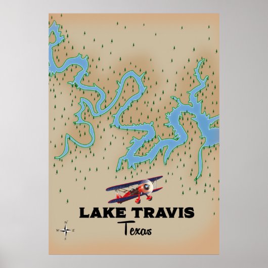 Lake Travis Texas-kaart Poster (Voorkant)