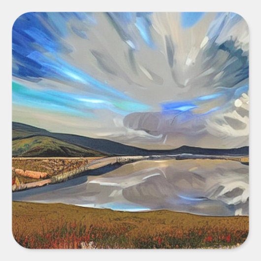 LAKE UITZICHT VIERKANTE STICKER (Voorkant)