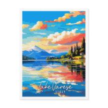 Lake Varese Italië vintage reisillustratie