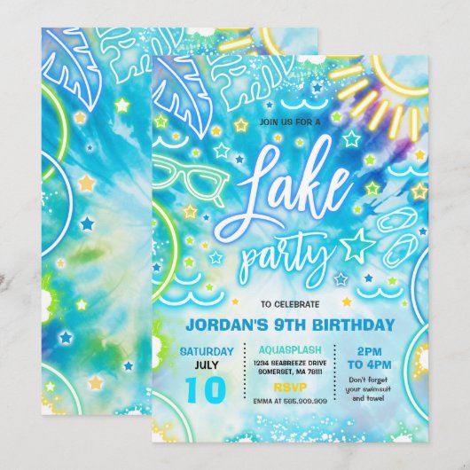 Lake Verjaardagsfeestje Slide Splash Pad Tie Dye G Kaart (Voorkant / Achterkant)