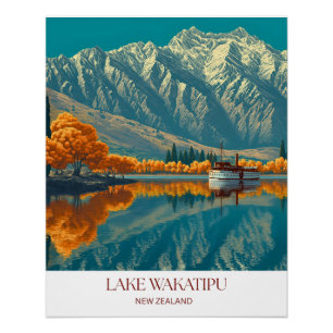 Lake Wakatipu Print Nieuw-Zeelandse Muurkunst Perfect Poster