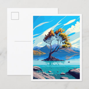 Lake Wanaka Nieuw-Zeeland reisillustratie Briefkaart