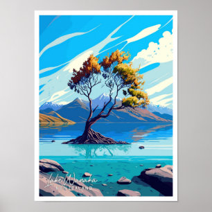 Lake Wanaka Nieuw-Zeeland reisillustratie Poster