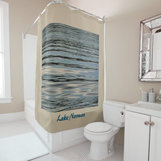 Lake Water Beige Blauw Zwart Douchegordijn (In situ)