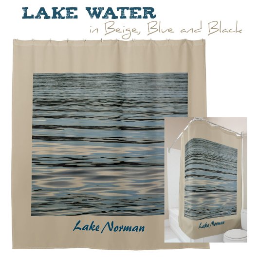 Lake Water Beige Blauw Zwart Douchegordijn
