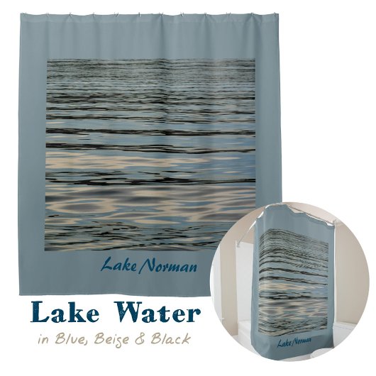 Lake Water Blauw Beige Zwart Douchegordijn