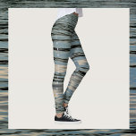 Lake Water Blue beige Black  Leggings<br><div class="desc">Het rimpelen van donker meer water dat de blauwe hemel en witte wolken weergeeft, creëer deze meerkleurige, gestreepte leggings van het ontwerp in blauw, zwart, grijs en crème. Pas het met de naam van een favoriet meer aan en verklaar of schrap de zijtekst. Dit afbeelding is de originele waterfotografie van...</div>