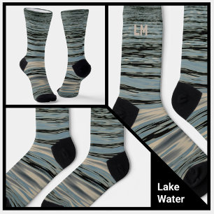 Lake Water Blue beige Black met Initialen Sokken