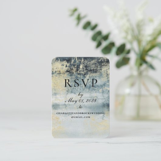 Lake Water Green & Gold Painting Online RSVP Card Contactkaartje (Staand voorkant)