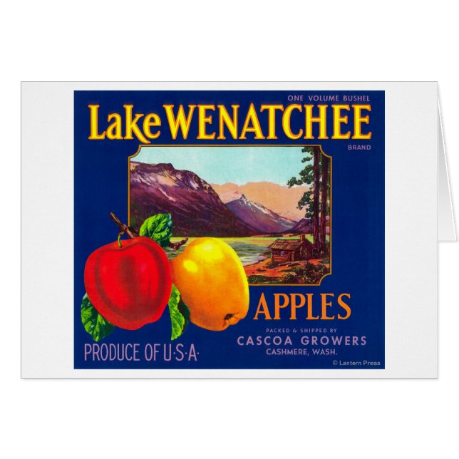 Lake Wenatchee Apple Label (blauw) - Cashmere, WA (Voorkant Horizontaal)