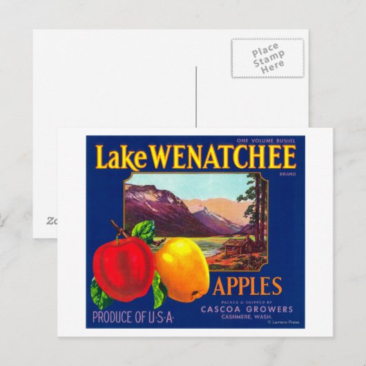 Lake Wenatchee Apple Label (blauw) - Cashmere, WA Briefkaart (Voorkant / Achterkant)