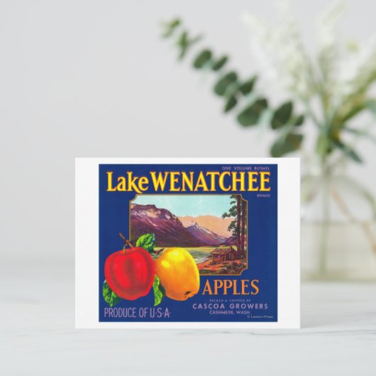 Lake Wenatchee Apple Label (blauw) - Cashmere, WA Briefkaart (Staand voorkant)