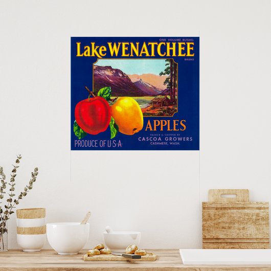 Lake Wenatchee Apple Label (blauw) - Cashmere, WA Poster (Keuken)