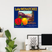Lake Wenatchee Apple Label (blauw) - Cashmere, WA Poster (Thuiskantoor)
