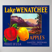 Lake Wenatchee Apple Label (blauw) - Cashmere, WA Poster (Voorkant)