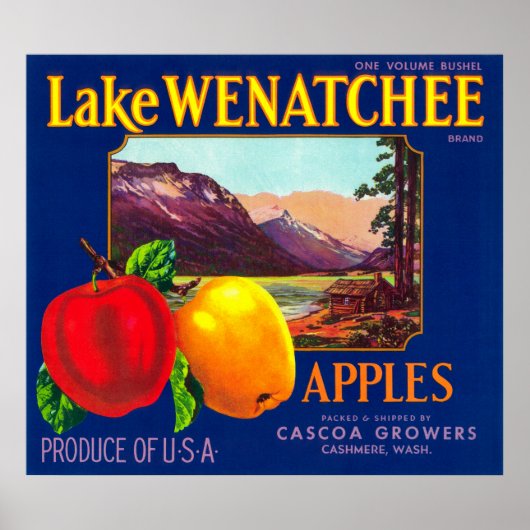 Lake Wenatchee Apple Label (blauw) - Cashmere, WA Poster (Voorkant)
