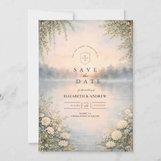 Lake Wildflower Forest Romance Wedding Save The Date (Voorkant)