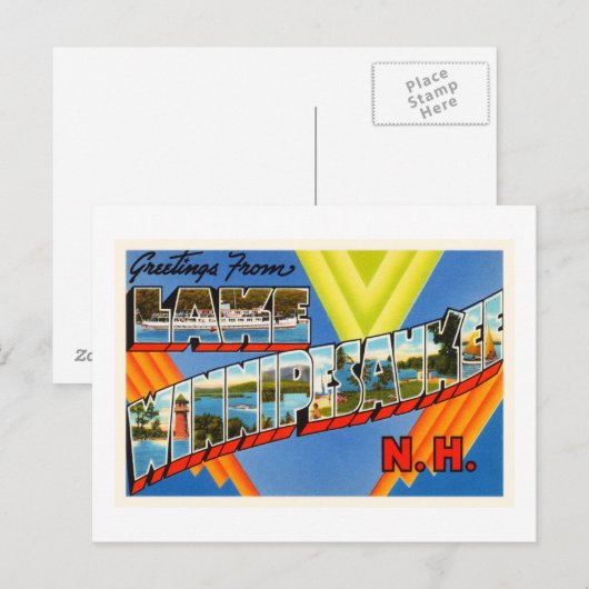 Lake Winnipesaukee #2 New Hampshire NH Old Travel Briefkaart (Voorkant / Achterkant)
