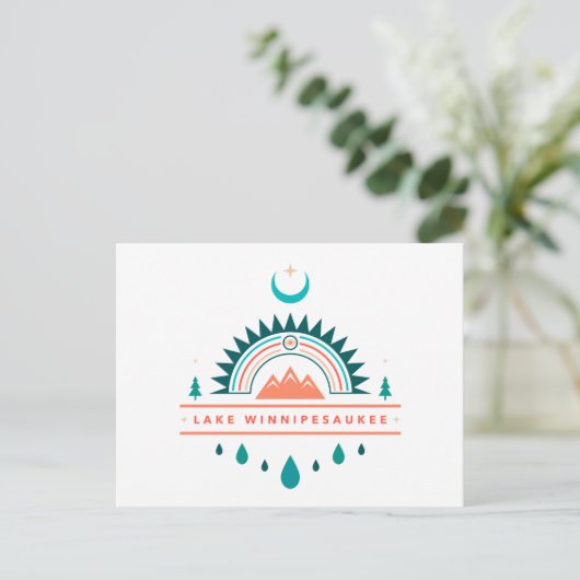 Lake Winnipesaukee Boho Regenboog Maan Briefkaart (Staand voorkant)