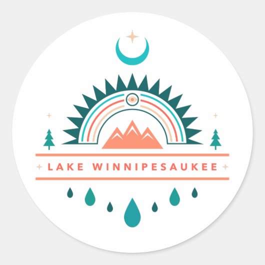 Lake Winnipesaukee New Hampshire Boho Regenboog Ma Ronde Sticker (Voorkant)