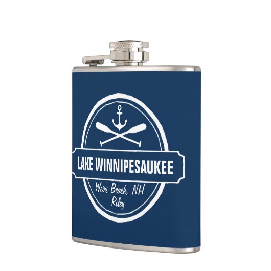 Lake Winnipesaukee NH aangepaste stad, naam, anker Heupfles (Links)