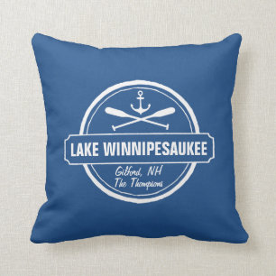 Lake Winnipesaukee NH aangepaste stad, naam, anker Kussen