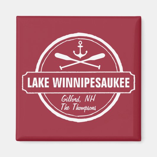 Lake Winnipesaukee NH aangepaste stad, naam, anker Magneet (Voorkant)
