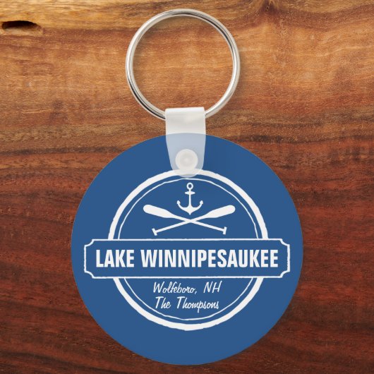 Lake Winnipesaukee NH aangepaste stad, naam, anker Sleutelhanger (Achterkant)