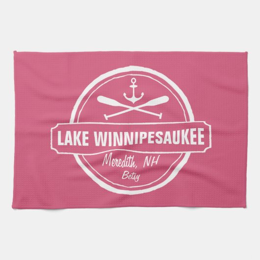 Lake Winnipesaukee NH aangepaste stad, naam, anker Theedoek (Horizontaal)