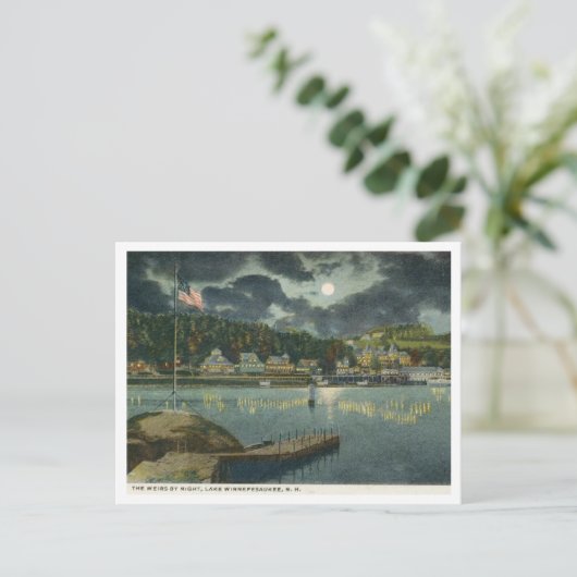 Lake Winnipesaukee, NH De Weirs bij nacht 1910 Briefkaart (Staand voorkant)