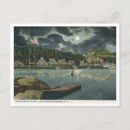 Lake Winnipesaukee, NH De Weirs bij nacht 1910 Briefkaart (Voorkant)