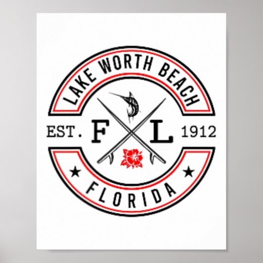Lake Worth Beach Florida Fl Retro Surfer Strand Fr Poster (Voorkant)